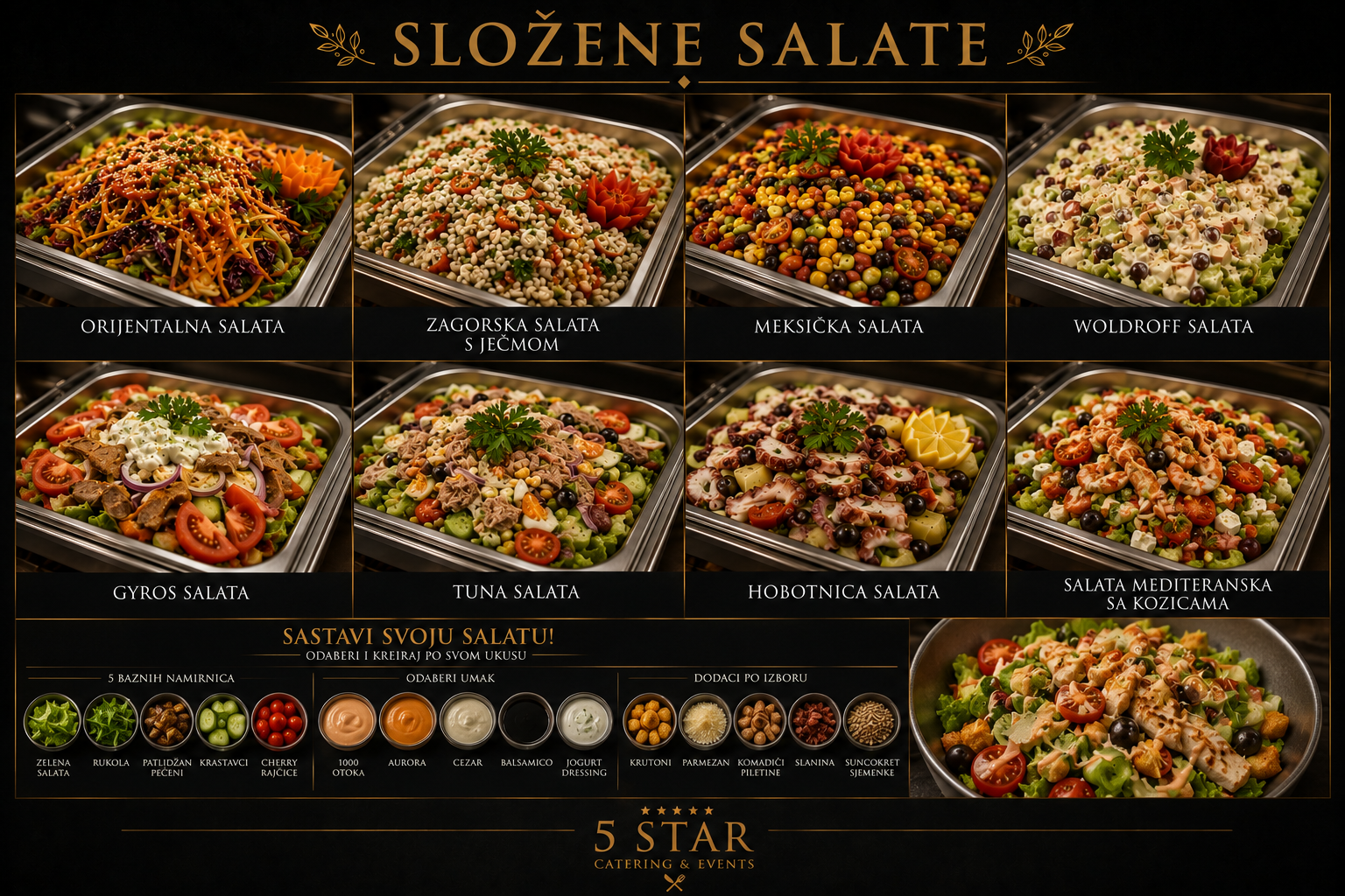Izbor složenih salata za catering